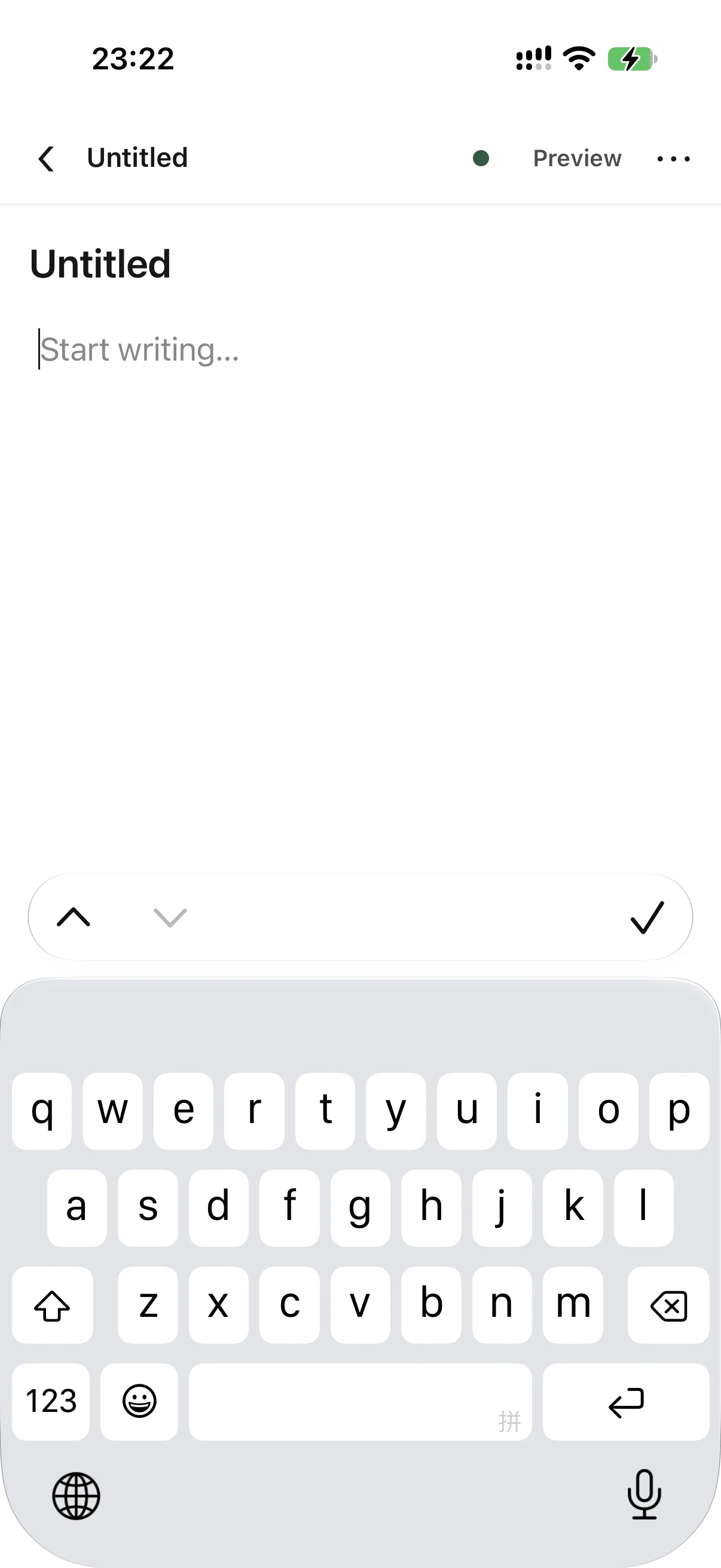 Reltext Mobile drafts and writing screen on iPhone